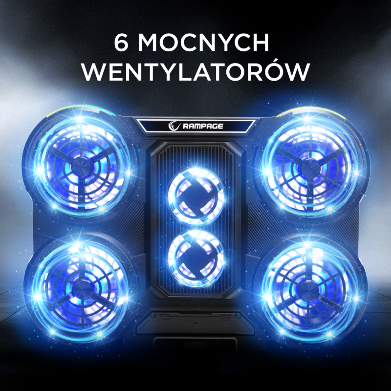 Rampage PROTE R6 - Podstawka chłodząca pod laptop 10-17", RGB, regulowana