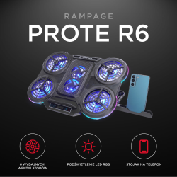 Rampage PROTE R6 - Podstawka chłodząca pod laptop 10-17", RGB, regulowana