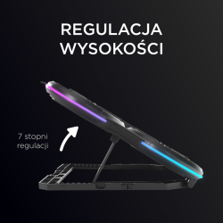 Rampage PROTE R6 - Podstawka chłodząca pod laptop 10-17", RGB, regulowana