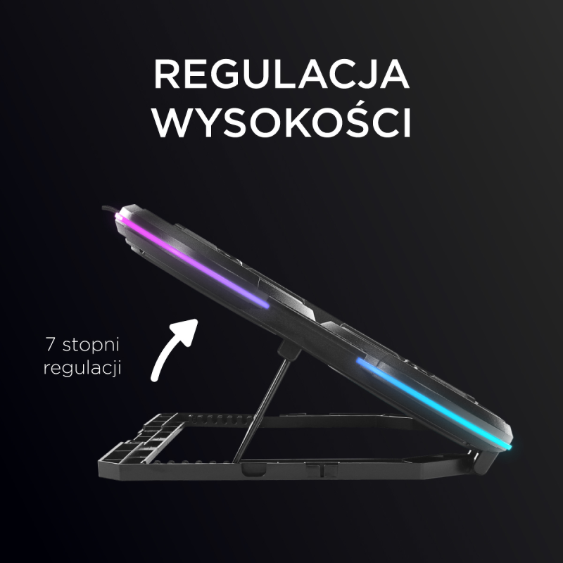 Rampage PROTE R6 - Podstawka chłodząca pod laptop 10-17", RGB, regulowana