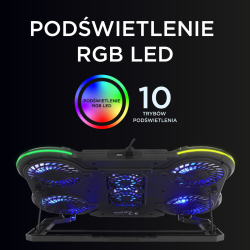Rampage PROTE R6 - Podstawka chłodząca pod laptop 10-17", RGB, regulowana