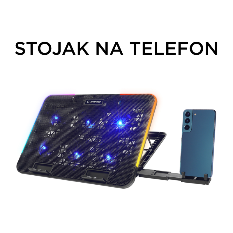 Rampage Sixpower R9 - Podstawka chłodząca pod laptop 15,6'', RGB, regulowana