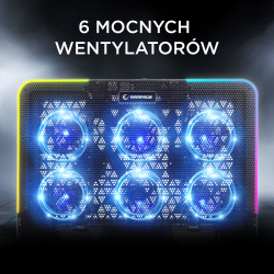 Rampage Sixpower R9 - Podstawka chłodząca pod laptop 15,6'', RGB, regulowana