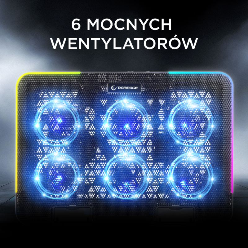 Rampage Sixpower R9 - Podstawka chłodząca pod laptop 15,6'', RGB, regulowana