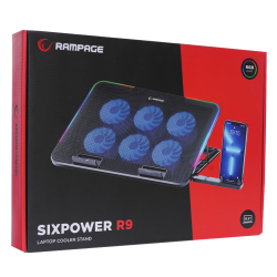 Rampage Sixpower R9 - Podstawka chłodząca pod laptop 15,6'', RGB, regulowana