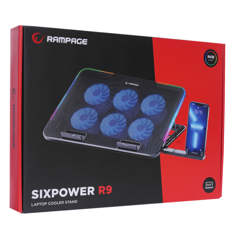 Rampage Sixpower R9 - Podstawka chłodząca pod laptop 15,6'', RGB, regulowana