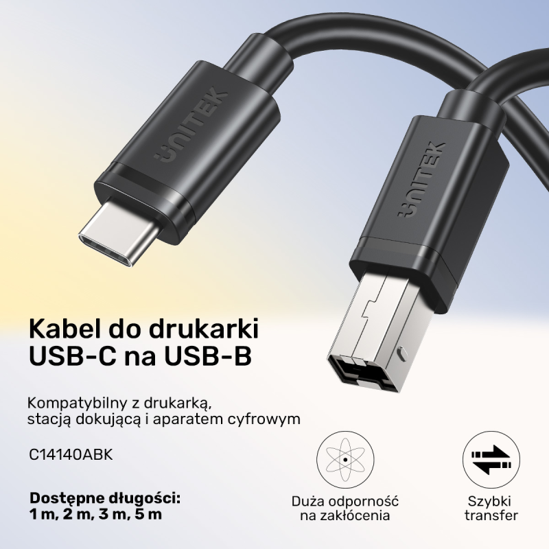 Unitek kabel do drukarki USB C na USB B 2.0 czarny 5m