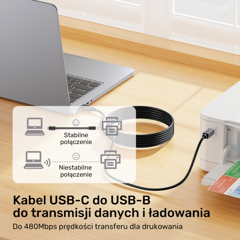 Unitek kabel do drukarki USB C na USB B 2.0 czarny 5m