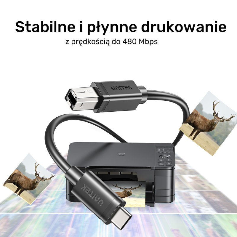 Unitek kabel do drukarki USB C na USB B 2.0 czarny 5m