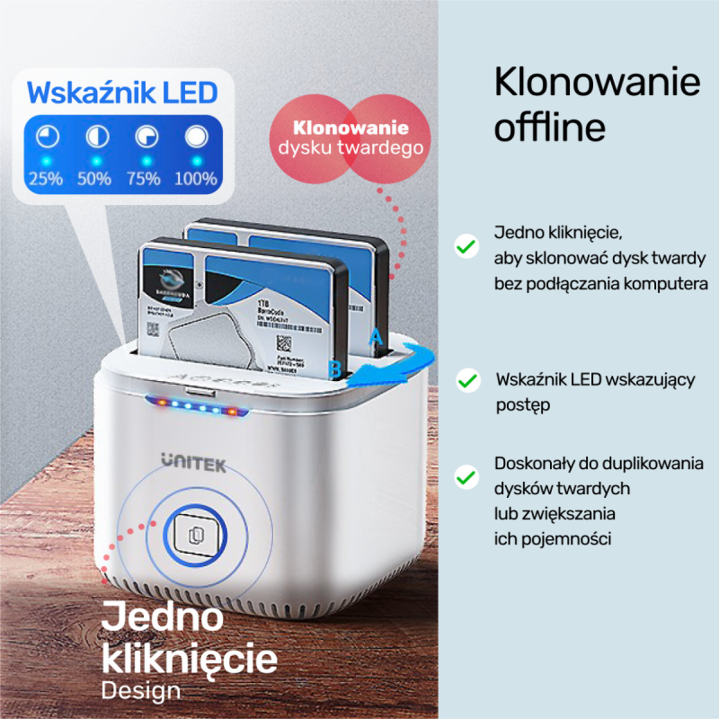 Unitek Stacja klonująca Bay SATA USB3.0 do SATA6G 2,5" z funkcją UASP 5 Gbps