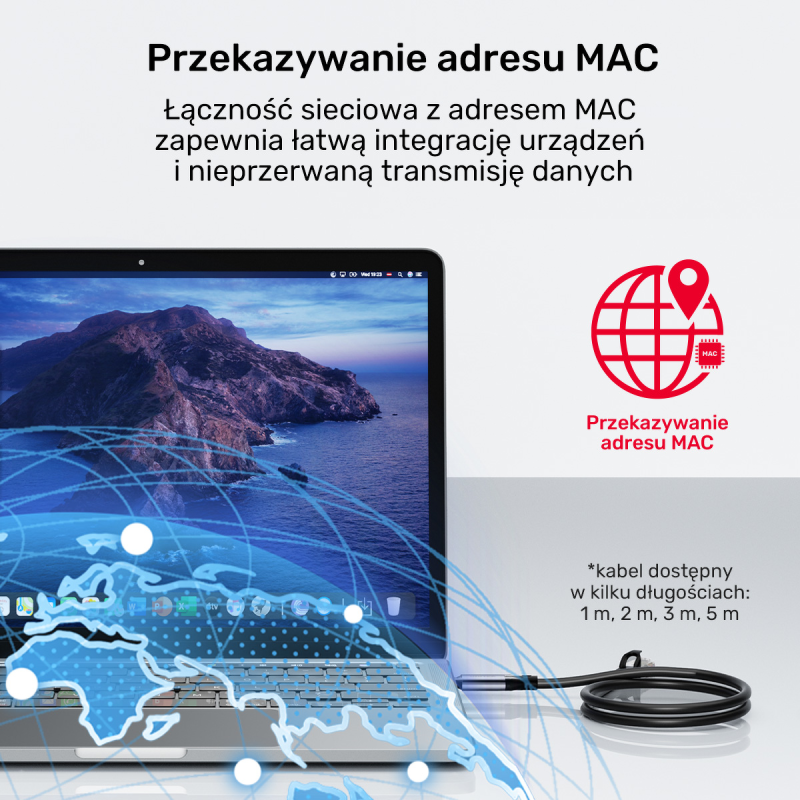 Unitek Kabel Ethernet USB C RJ-45 LAN, przewód sieciowy, 2m