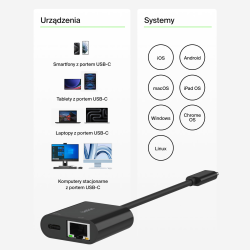 Belkin Adapter USB-C - Ethernet z funkcją ładowania PD 100W