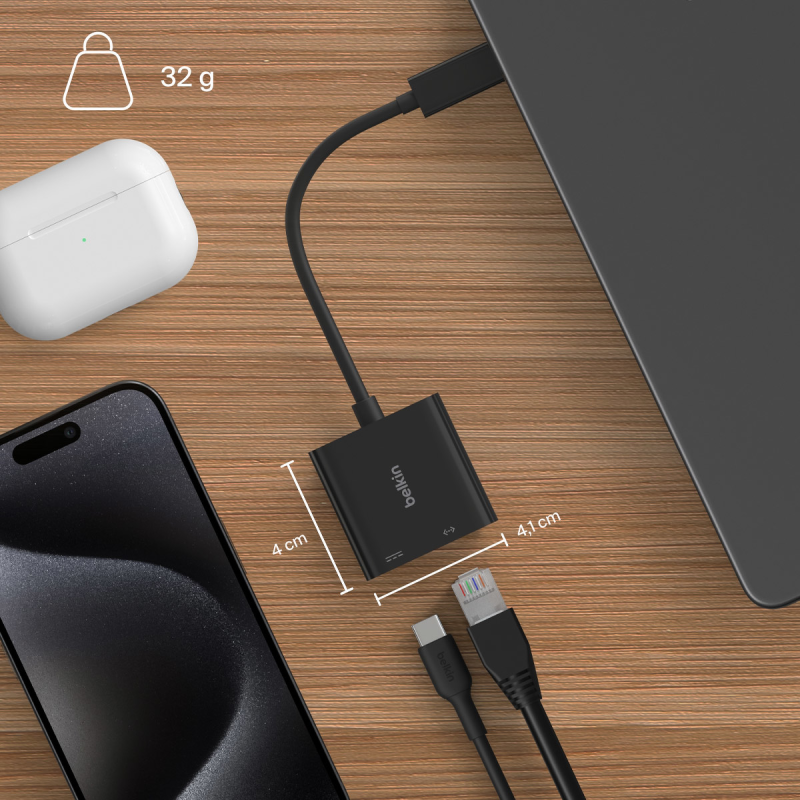 Belkin Adapter USB-C - Ethernet z funkcją ładowania PD 100W