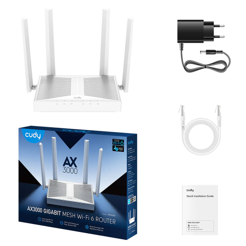 CUDY WR3000E | router, Wi-Fi 6, 2,4GHz/5GHz, Gigabit, MESH