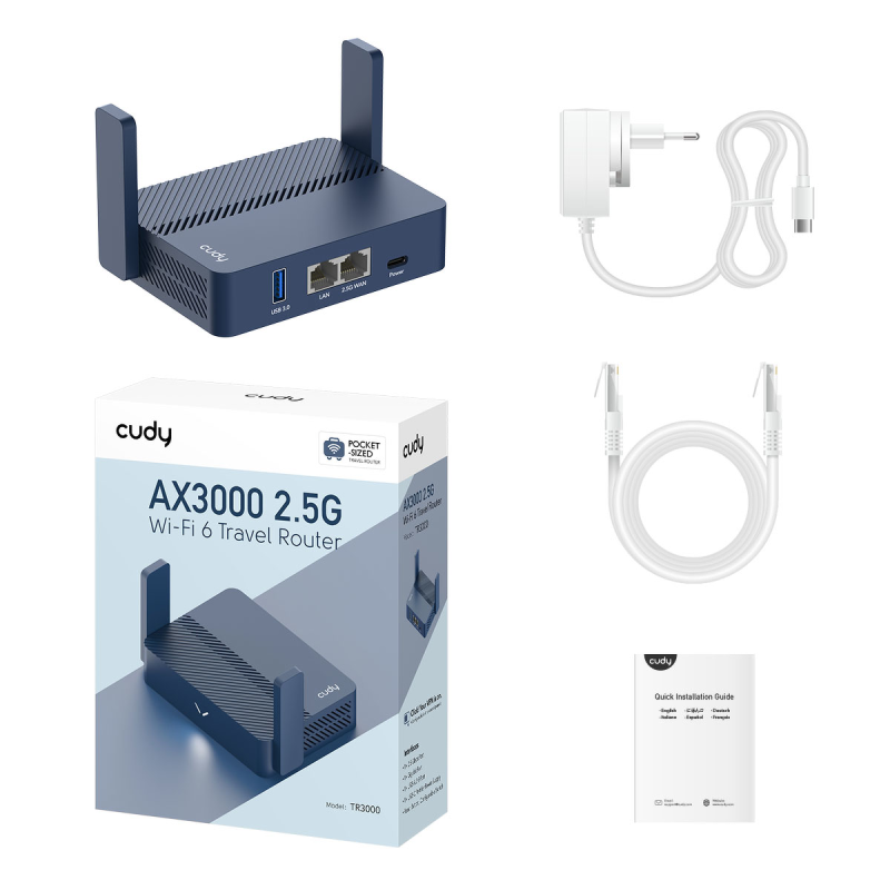 CUDY TR3000 | router, Wi-Fi 6, 2,4GHz/5GHz, USB, Multi-Gigabit, MESH