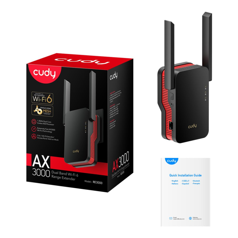 CUDY RE3000 | Repeater, wzmacniacz sygnału Wi-Fi, Wi-Fi 6, Mesh