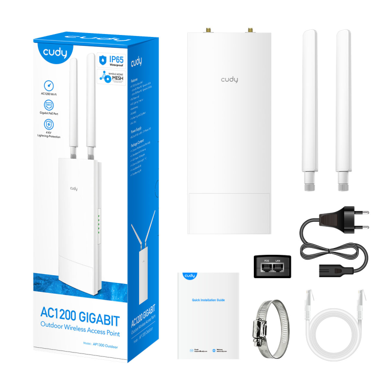 CUDY AP1300 Outdoor | Access Point (AP), Wi-Fi 5, 2,4GHz/5GHz, Gigabit, PoE, zewnętrzny