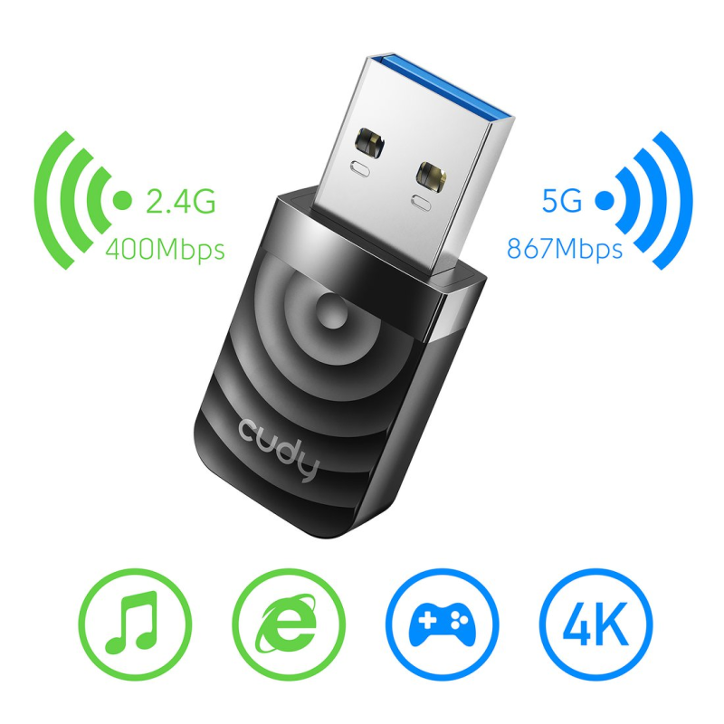 CUDY WU1300S | karta sieciowa, adapter Wi-Fi, 2,4GHz/5GHz, USB 3.0