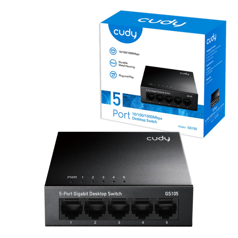 CUDY GS105 | przełącznik sieciowy, 5-portowy, Gigabit, Metalowa obudowa