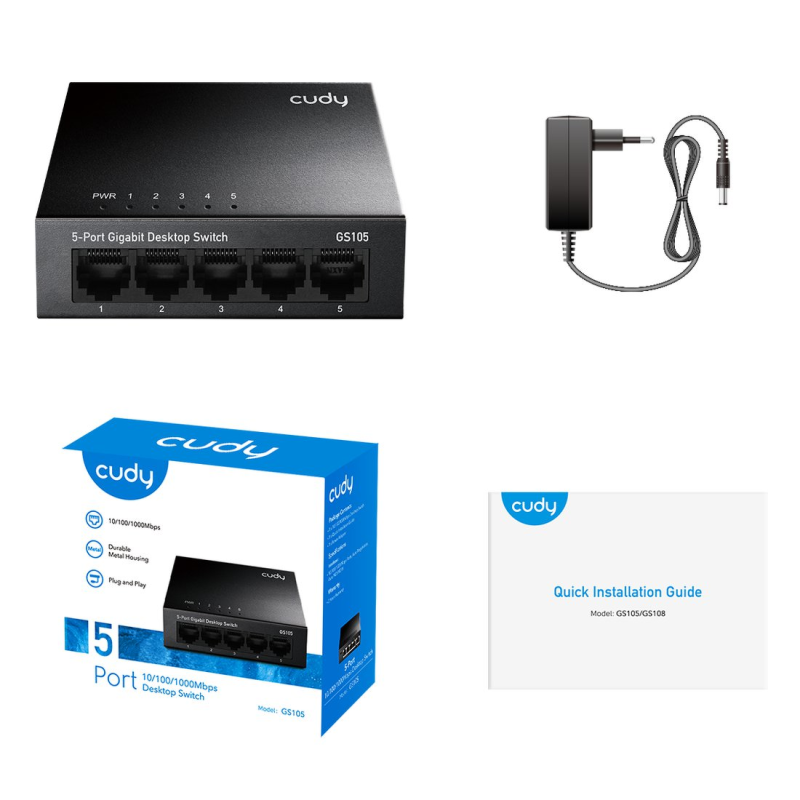 CUDY GS105 | przełącznik sieciowy, 5-portowy, Gigabit, Metalowa obudowa