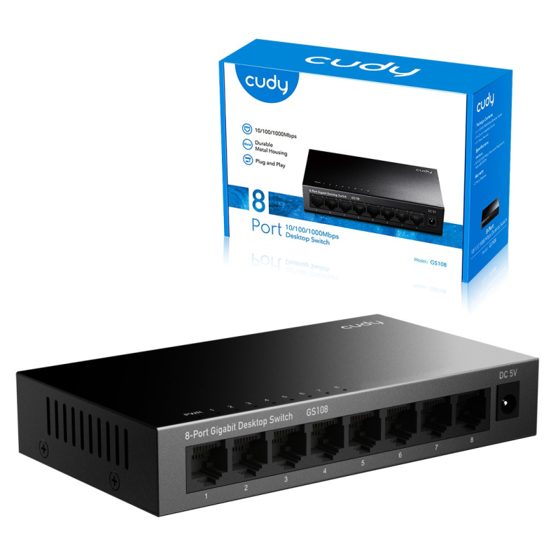 CUDY GS108 | przełącznik sieciowy, 8-portowy, Gigabit, Metalowa obudowa