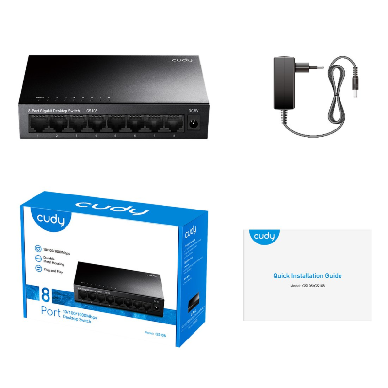 CUDY GS108 | przełącznik sieciowy, 8-portowy, Gigabit, Metalowa obudowa