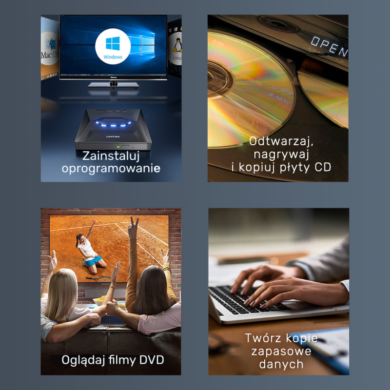 Unitek Nagrywarka zewnętrzna DVD/CD, Hub USB 5Gbps, czytnik kart SD