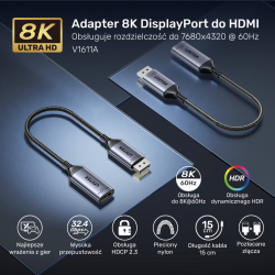 Unitek Przejściówka z DisplayPort 1.4 na HDMI 2.1, 8K60Hz