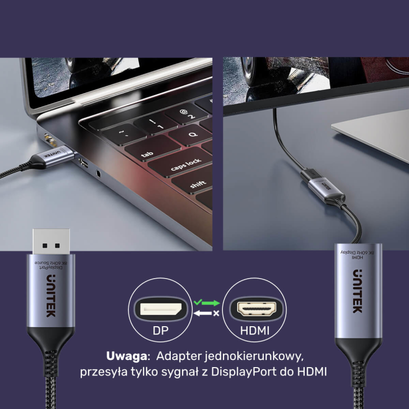 Unitek Przejściówka z DisplayPort 1.4 na HDMI 2.1, 8K60Hz