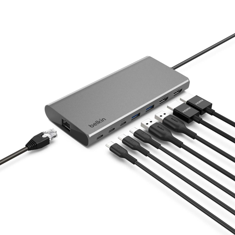 Belkin Hub USB-C 8w1, 10 Gbps, 2 x HDMI 4K szary