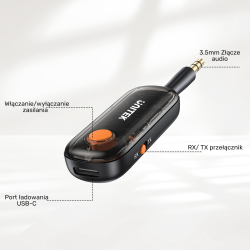 UNITEK 2w1 Adapter Bluetooth 5.3 nadajnik/odbiornik audio zasięg 10m czarny