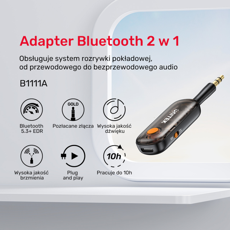 UNITEK 2w1 Adapter Bluetooth 5.3 nadajnik/odbiornik audio zasięg 10m czarny