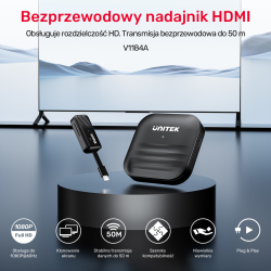 Unitek Bezprzewodowy nadajnik HDMI zasięg do 50m, czarny