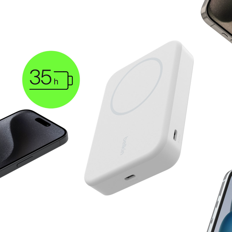Belkin Powerbank 10 000 mAh, 15 W Qi2.0, magnetyczny, z podstawką, biały
