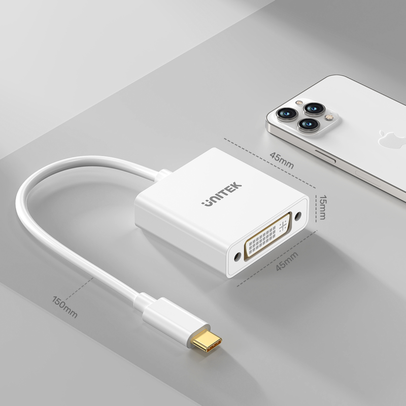 Unitek Adapter USB-C na DVI 1080P@60Hz, biały, 15cm