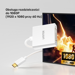 Unitek Adapter USB-C na DVI 1080P@60Hz, biały, 15cm