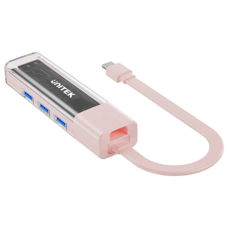 Unitek hub dwukierunkowy USB C/USB A 5Gbps, 4x USB A różowy