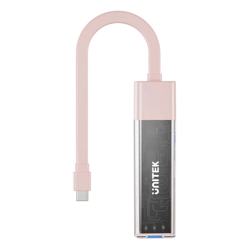 Unitek hub dwukierunkowy USB C/USB A 5Gbps, 4x USB A różowy