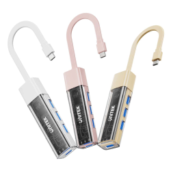 Unitek hub dwukierunkowy USB C/USB A 5Gbps, 4x USB A różowy