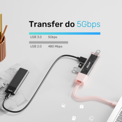 Unitek hub dwukierunkowy USB C/USB A 5Gbps, 4x USB A różowy