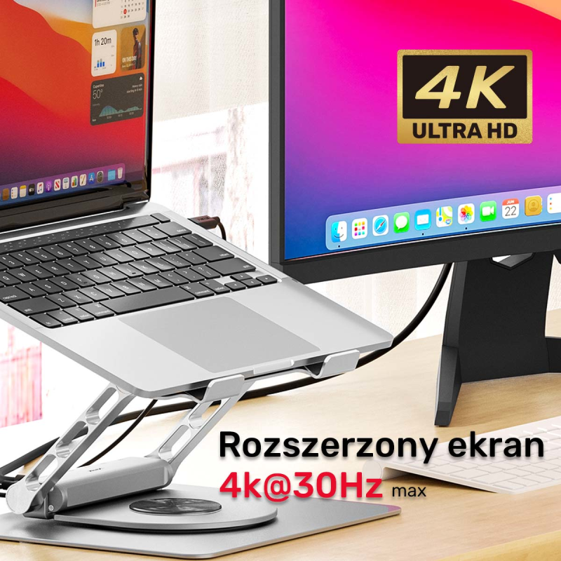 Unitek Podstawka pod laptop z odłączanym hubem USB-C HDMI 1,4, 4K PD 100W