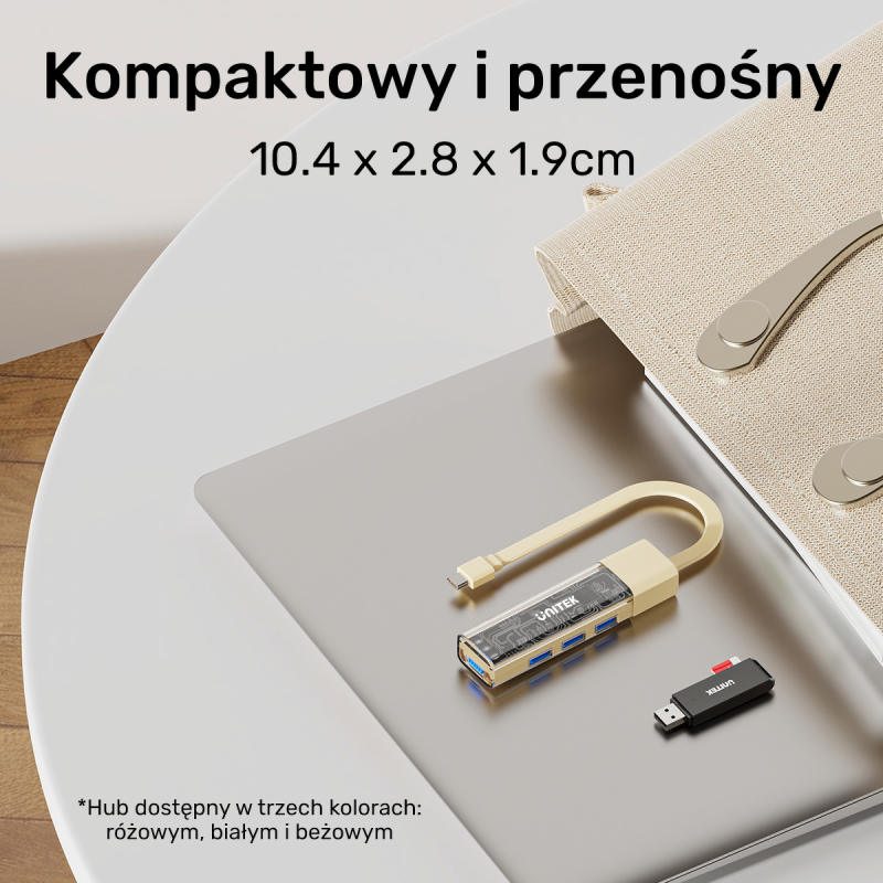 Unitek hub dwukierunkowy USB C/USB A 5Gbps, 4x USB A kremowy
