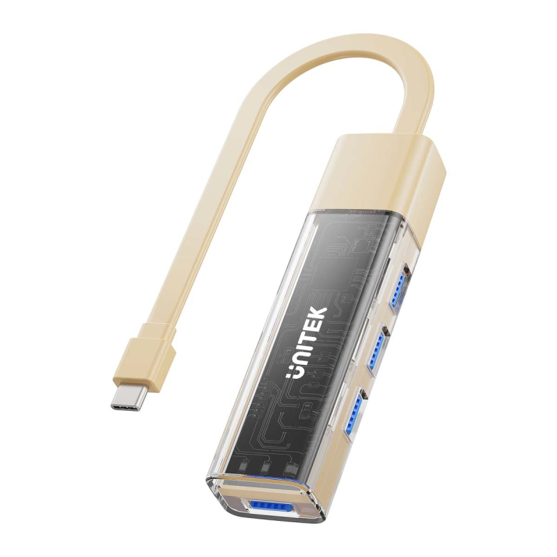 Unitek hub dwukierunkowy USB C/USB A 5Gbps, 4x USB A kremowy