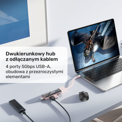 Unitek hub dwukierunkowy USB C/USB A 5Gbps, 4x USB A kremowy