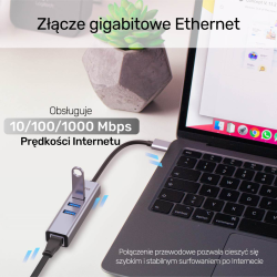 Unitek Hub USB C 4w1 Ethernet 3 x USB A 5 Gbps z adapterem USB A