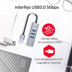 Unitek Hub USB C 4w1 Ethernet 3 x USB A 5 Gbps z adapterem USB A