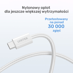 Unitek Kabel w oplocie zwijany magnetycznie USB C PD 100W beżowy 1m
