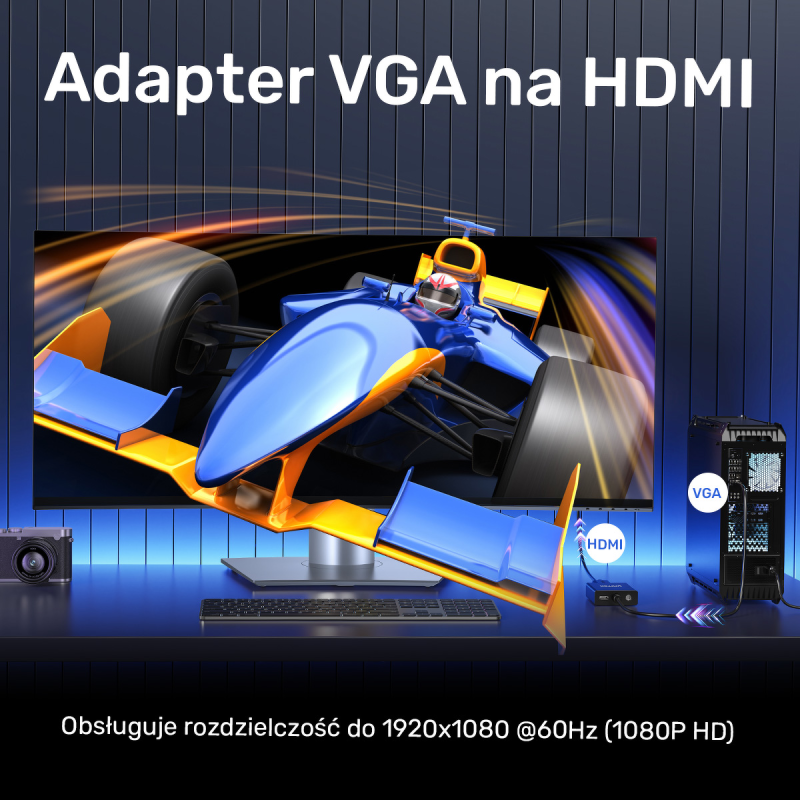 Unitek Adapter VGA na HDMI FullHD czarny 15cm