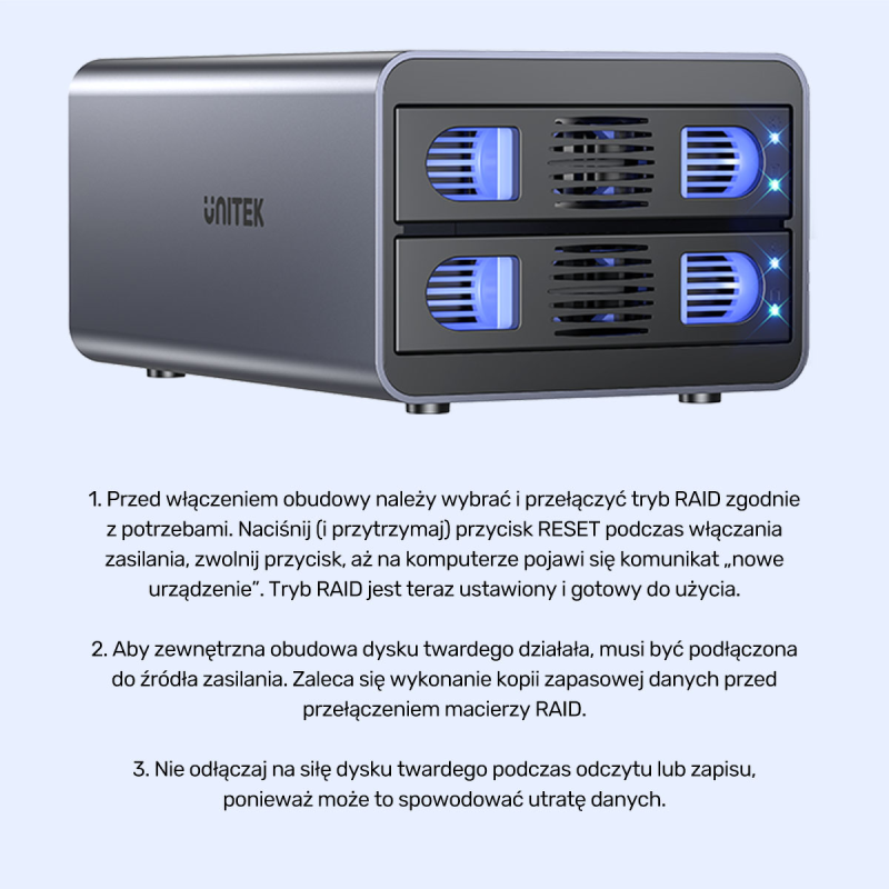 Unitek Obudowa RAID do dysku SATA 2.5''/3.5'' 4 tryby 40TB USB C 10Gb/s