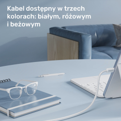Unitek Kabel w oplocie zwijany magnetycznie USB C PD 100W różowy 1m